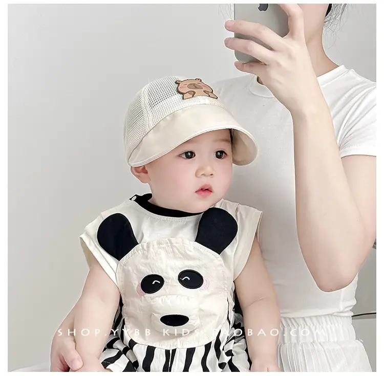 Children's Bear Embroidered Baseball Cap Brown Beige — feature 5