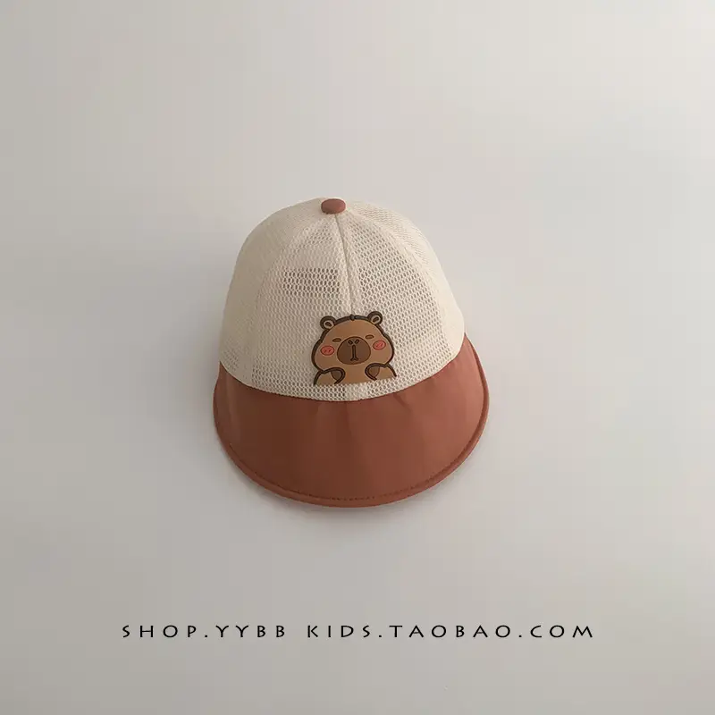 Children's Bear Embroidered Baseball Cap Brown Beige - Image 3