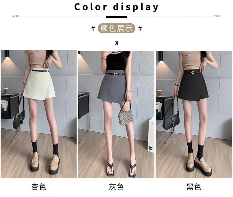 2025 Women's Grey Pleated Belted Shorts Set — feature 13