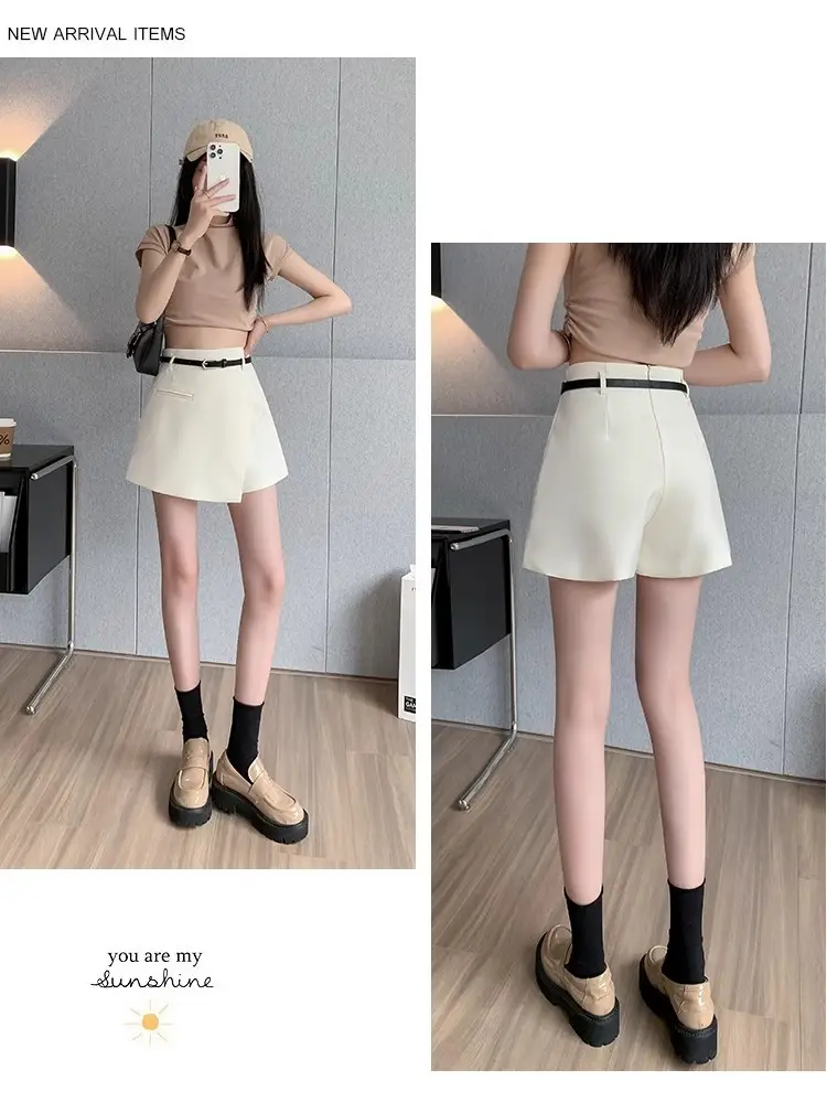 2025 Women's Grey Pleated Belted Shorts Set — feature 16