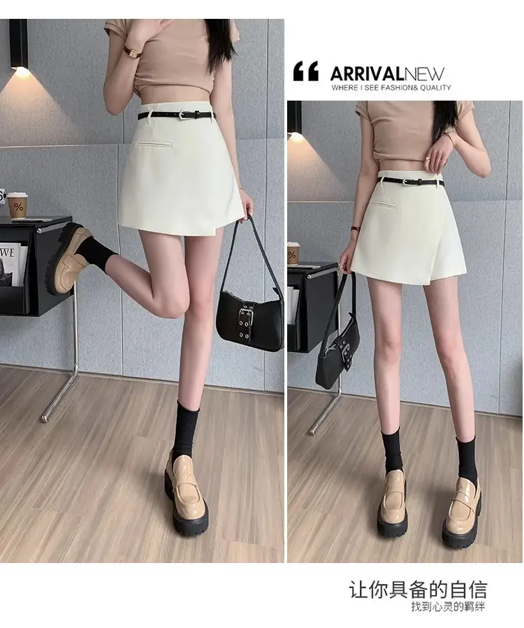 2025 Women's Grey Pleated Belted Shorts Set — feature 21