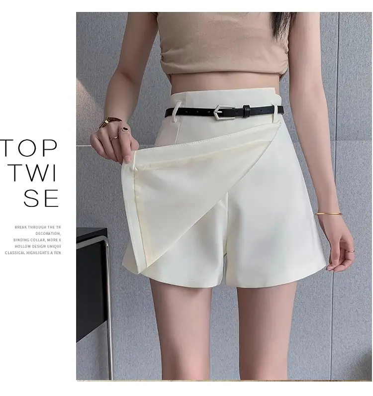 2025 Women's Grey Pleated Belted Shorts Set — feature 22