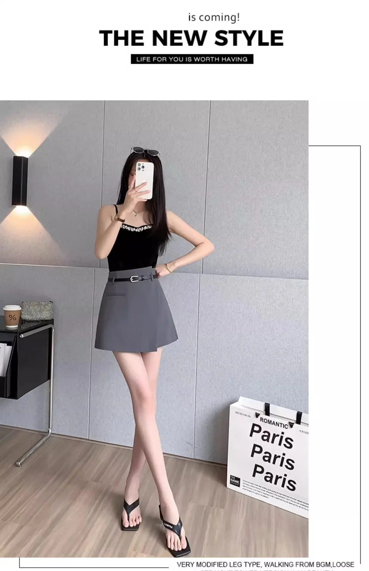 2025 Women's Grey Pleated Belted Shorts Set — feature 27