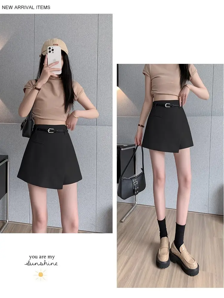 2025 Women's Grey Pleated Belted Shorts Set — feature 37