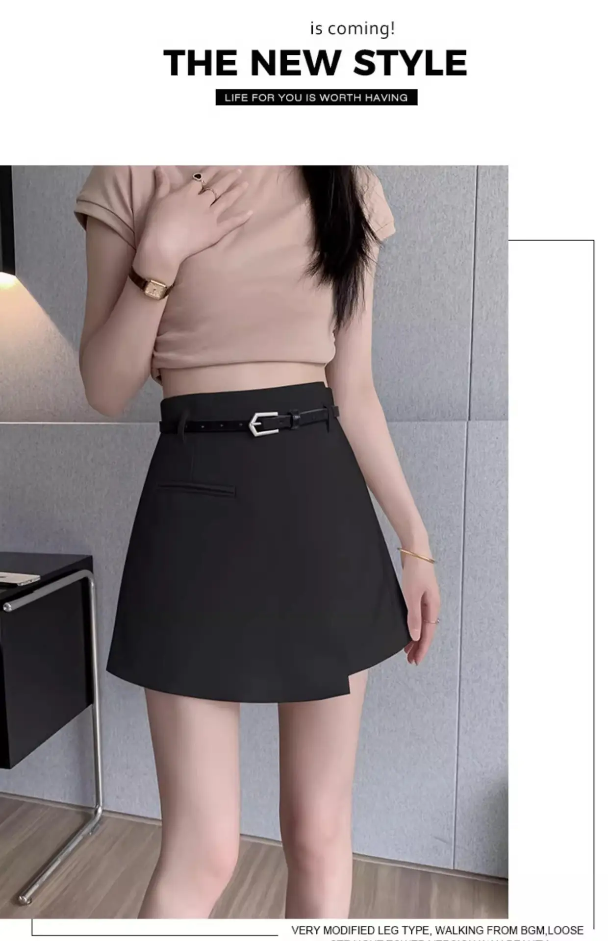 2025 Women's Grey Pleated Belted Shorts Set — feature 38