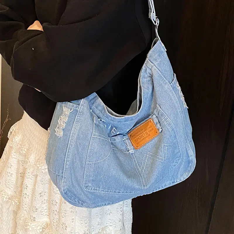 Vintage Denim Tote Bag Black 2025 Summer Work Commuter - Image 5