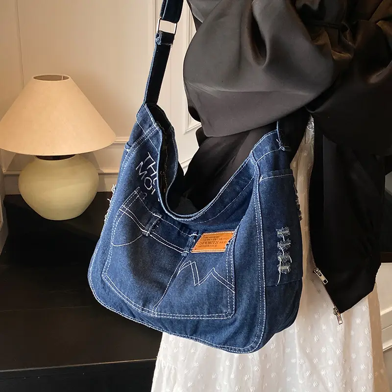 Vintage Denim Tote Bag Black 2025 Summer Work Commuter - Image 6