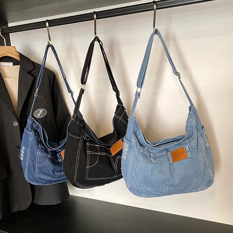 Vintage Denim Tote Bag Black 2025 Summer Work Commuter - Image 7