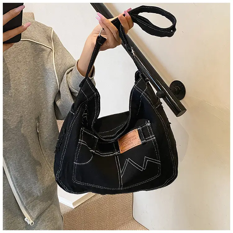 Vintage Denim Tote Bag Black 2025 Summer Work Commuter — feature 10