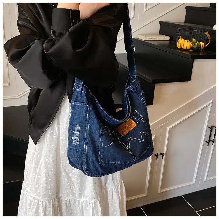 Vintage Denim Tote Bag Black 2025 Summer Work Commuter — feature 14