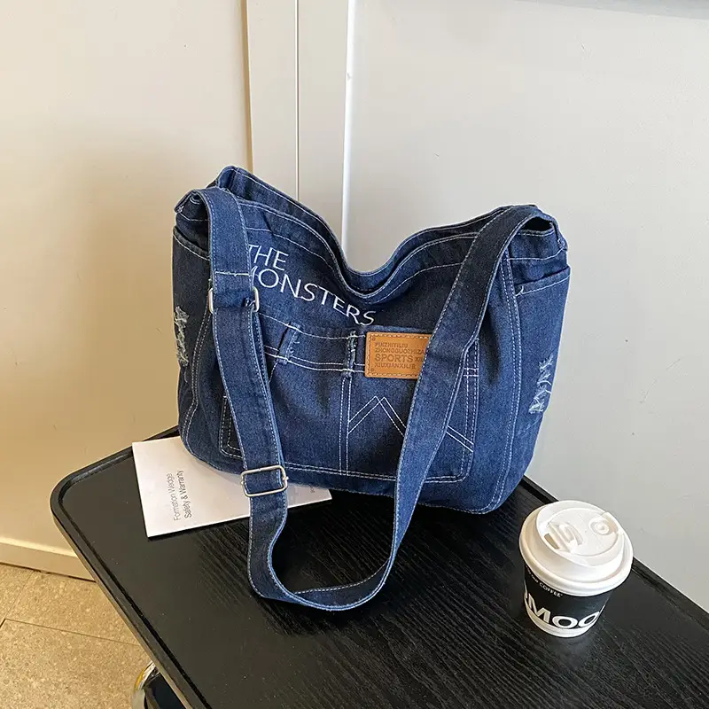 Vintage Denim Tote Bag Black 2025 Summer Work Commuter - Image 2