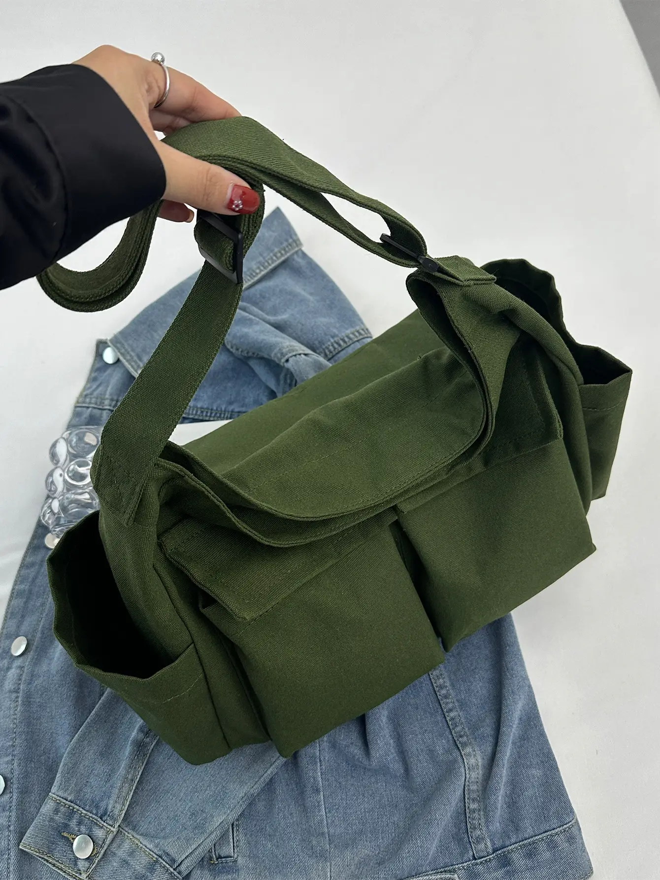 Green Canvas Crossbody Bag for Women Large Capacity 2025 — feature 42