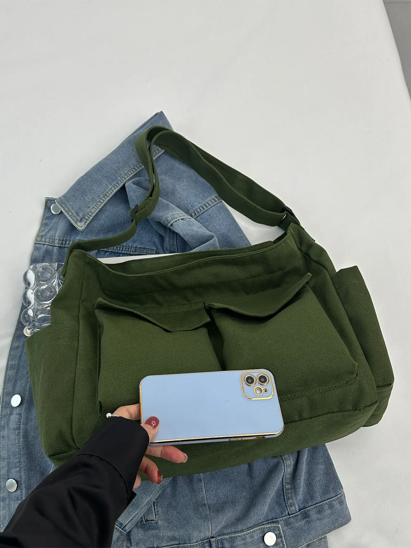 Green Canvas Crossbody Bag for Women Large Capacity 2025 — feature 44