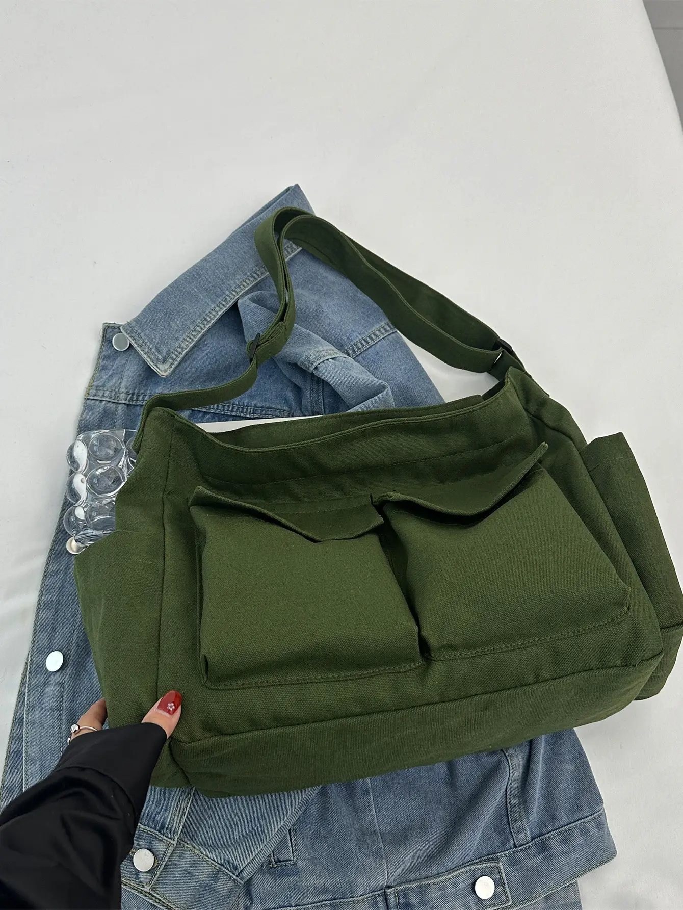 Green Canvas Crossbody Bag for Women Large Capacity 2025 — feature 46