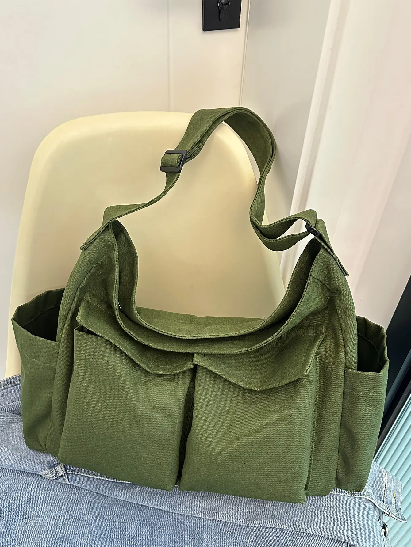 Green Canvas Crossbody Bag for Women Large Capacity 2025 - Image 2