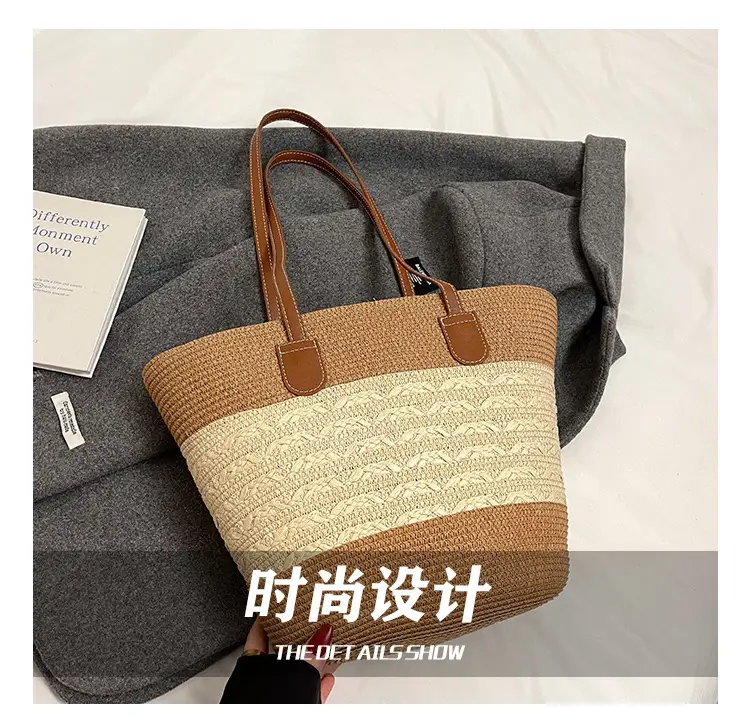 Women's Woven Straw Bucket Bag Large Capacity Tan — feature 5