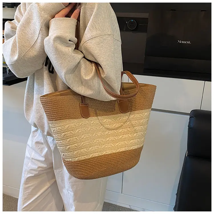 Women's Woven Straw Bucket Bag Large Capacity Tan — feature 8