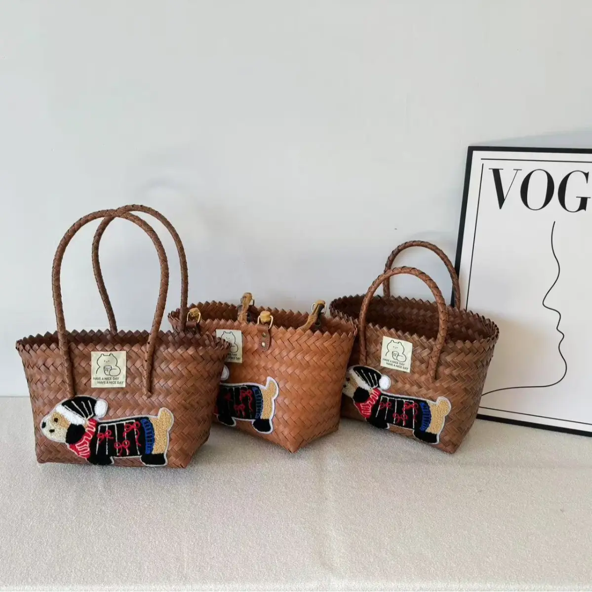 Vintage Woven Vegetable Basket Rattan Handbag Commuter Tote Bag