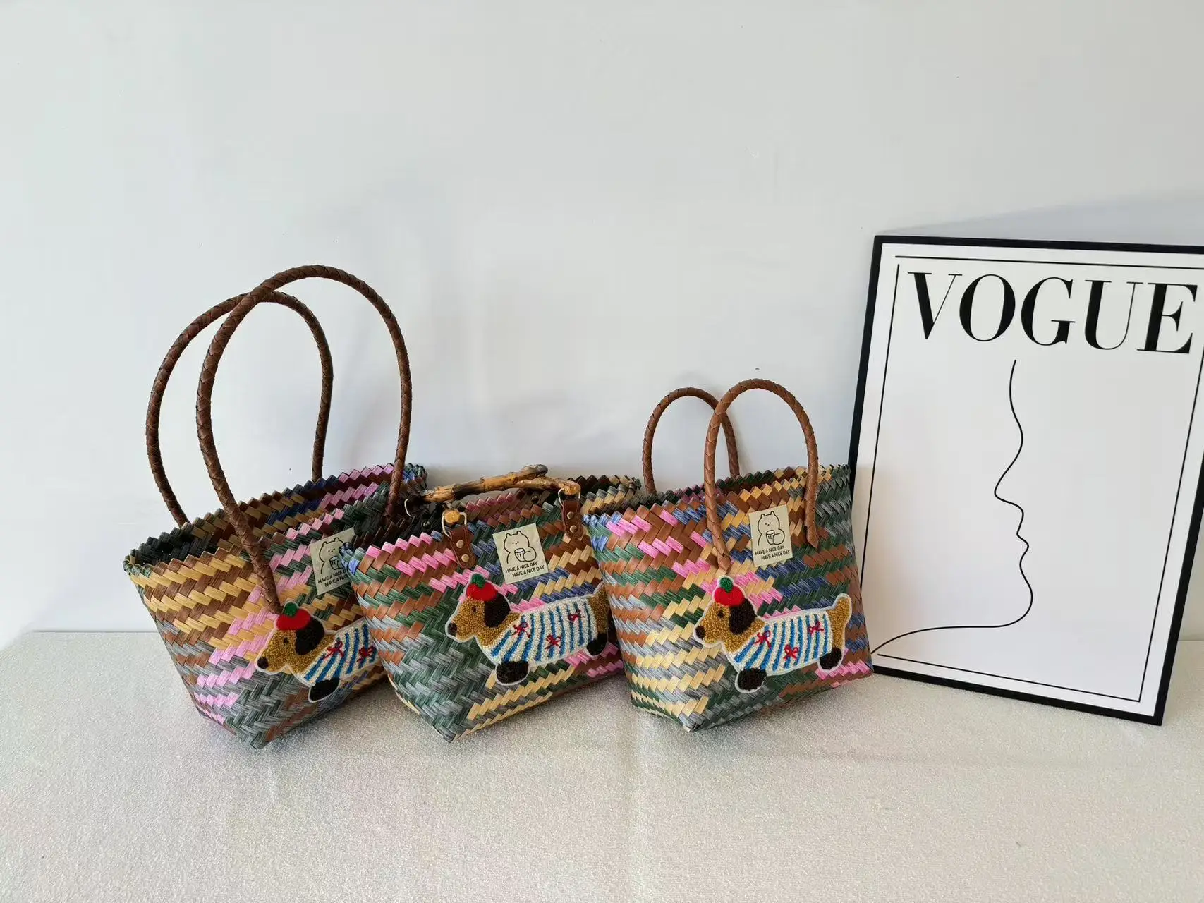 Vintage Woven Vegetable Basket Rattan Handbag Commuter Tote Bag — feature 1