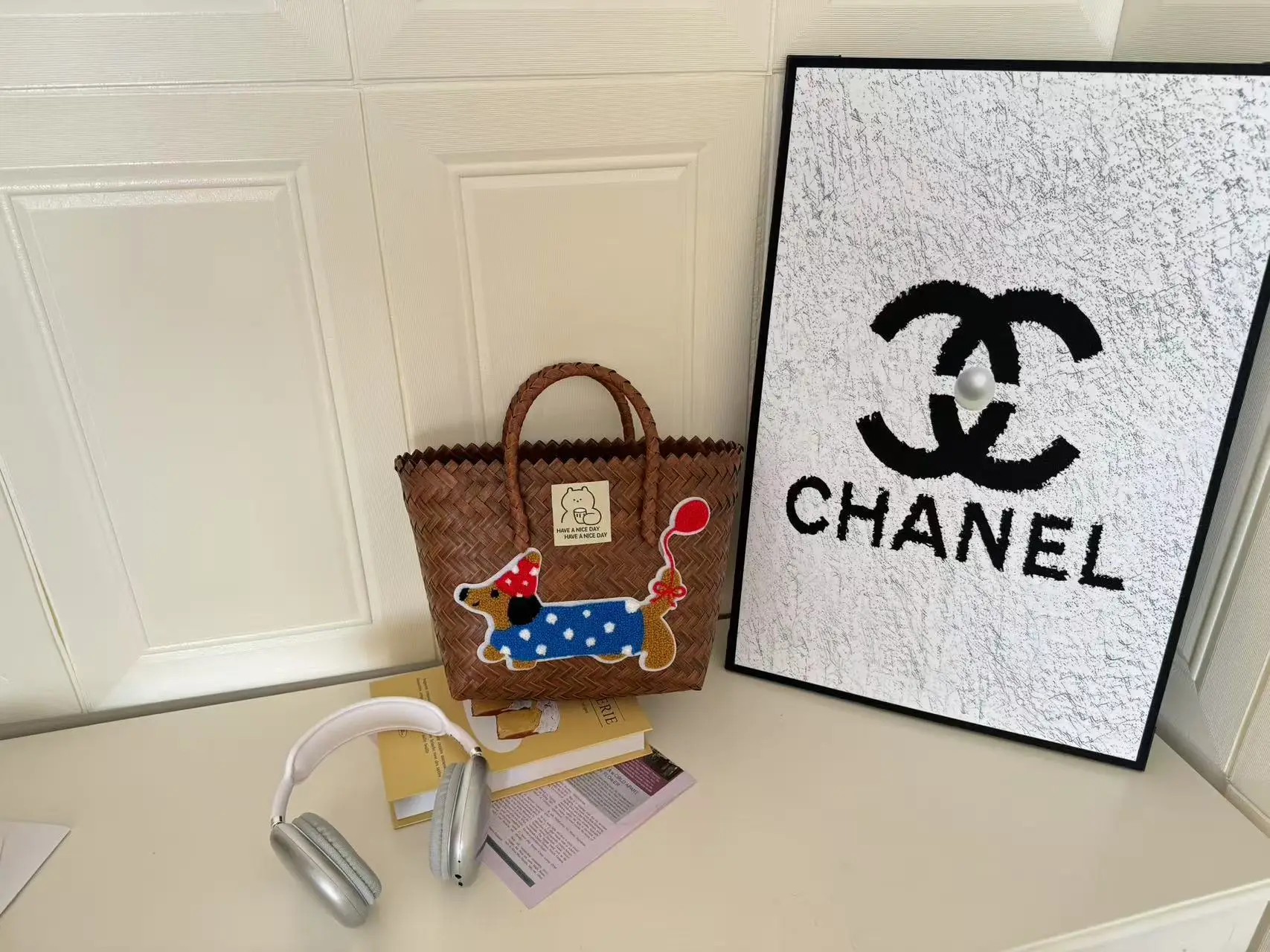 Vintage Woven Vegetable Basket Rattan Handbag Commuter Tote Bag