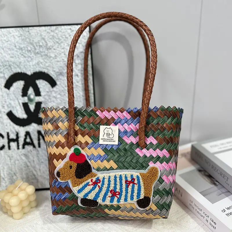 Vintage Woven Vegetable Basket Rattan Handbag Commuter Tote Bag