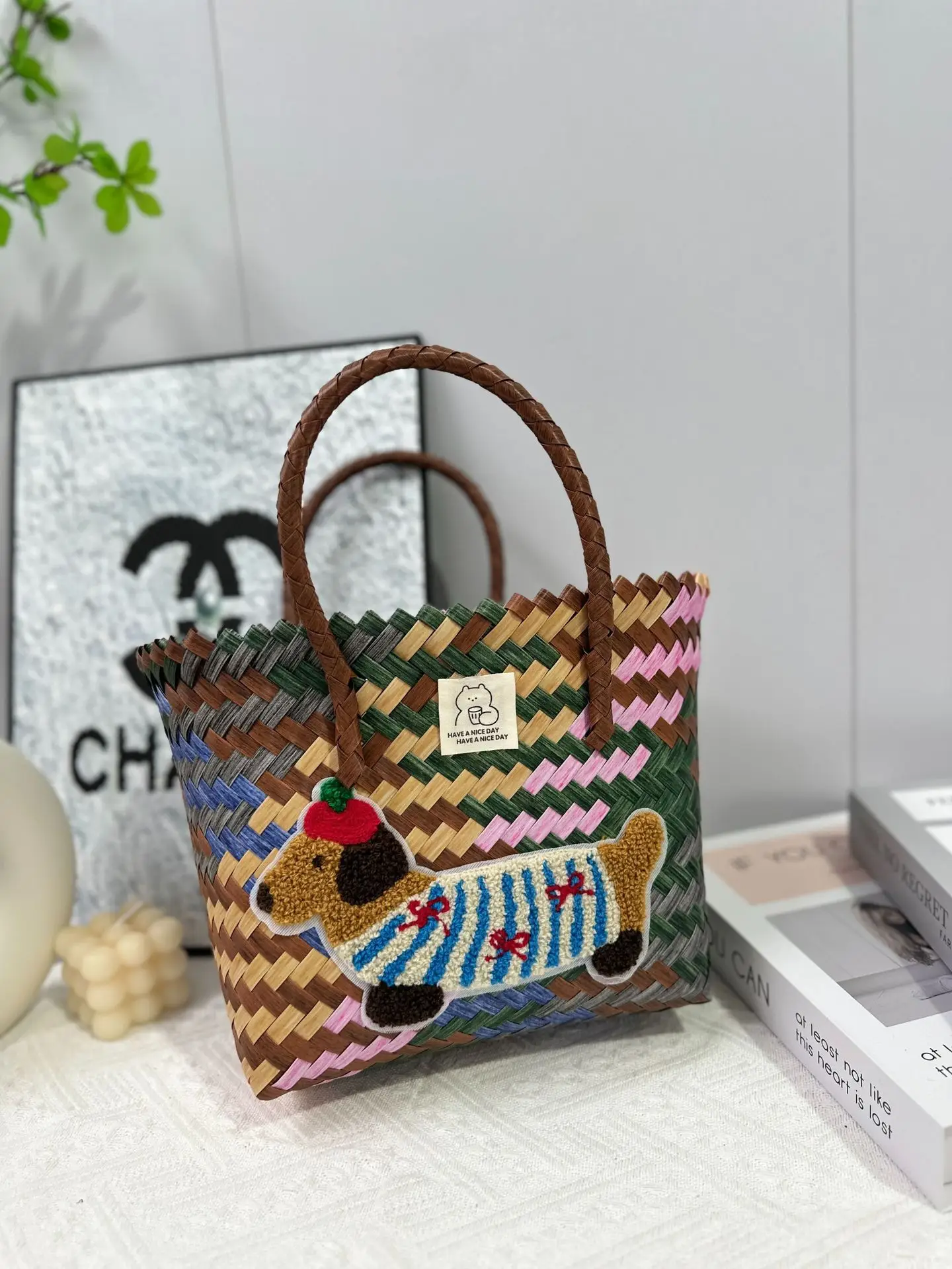 Vintage Woven Vegetable Basket Rattan Handbag Commuter Tote Bag