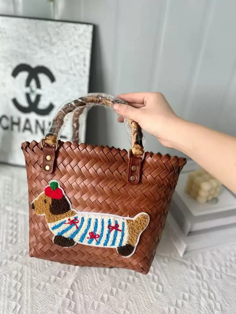 Vintage Woven Vegetable Basket Rattan Handbag Commuter Tote Bag