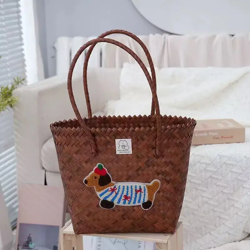 Vintage Woven Vegetable Basket Rattan Handbag Commuter Tote Bag