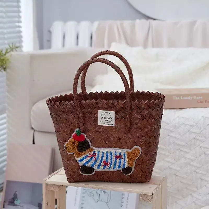 Vintage Woven Vegetable Basket Rattan Handbag Commuter Tote Bag