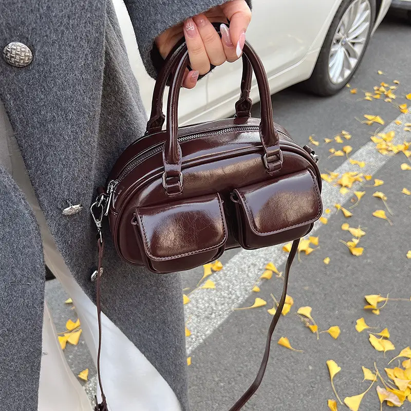 2025 Women's Beige PU Shoulder Bag with Two Pockets - Image 2