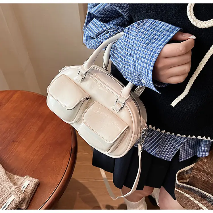2025 Women's Beige PU Shoulder Bag with Two Pockets - Image 4