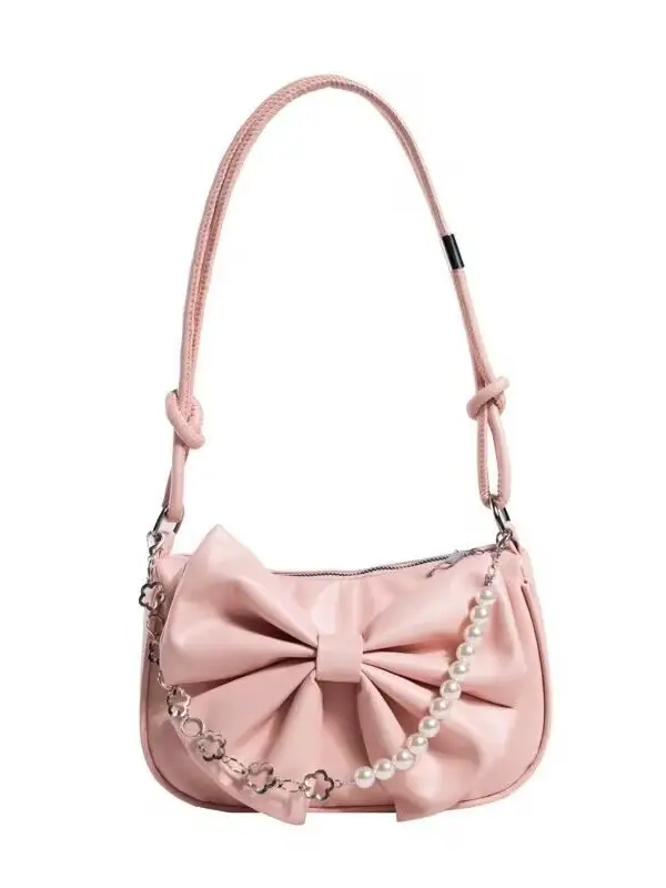 Women's White Pearl Chain Bow Crossbody Bag - Image 8