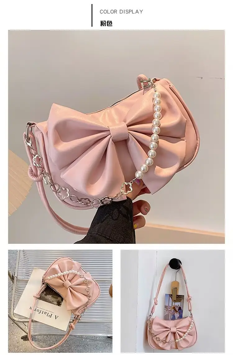 Women's White Pearl Chain Bow Crossbody Bag — feature 10