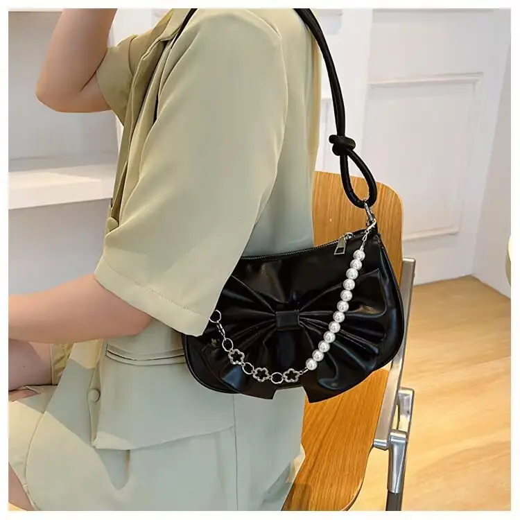 Women's White Pearl Chain Bow Crossbody Bag — feature 11