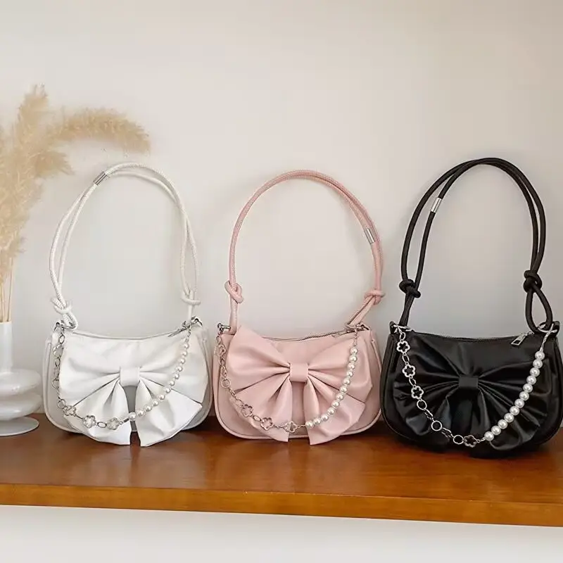 Women's White Pearl Chain Bow Crossbody Bag — feature 14