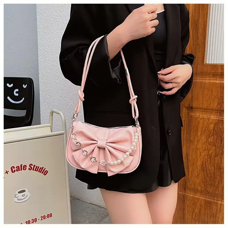 Women's White Pearl Chain Bow Crossbody Bag — feature 8