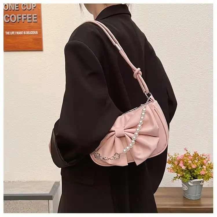 Women's White Pearl Chain Bow Crossbody Bag — feature 9