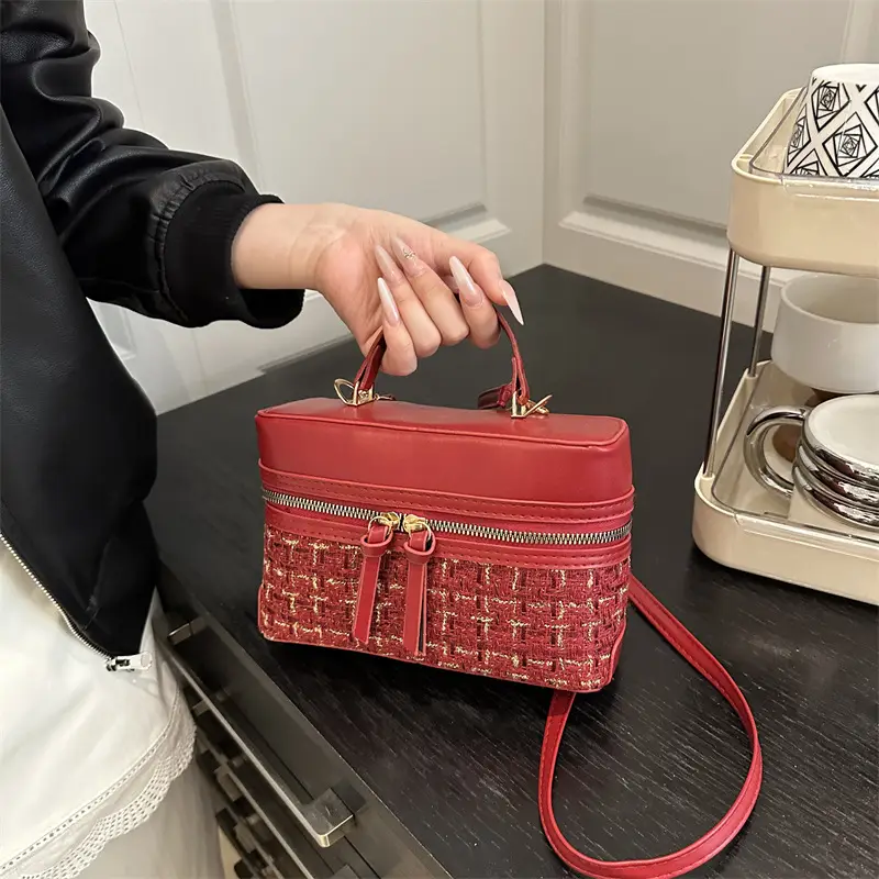Red Plaid Woolen Crossbody Bag for Women 2025 - Image 4
