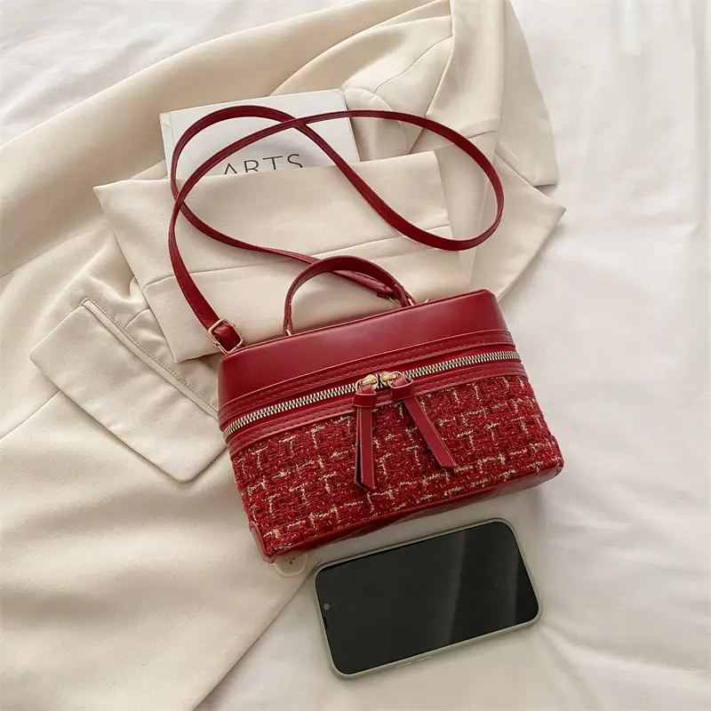 Red Plaid Woolen Crossbody Bag for Women 2025 - Image 5