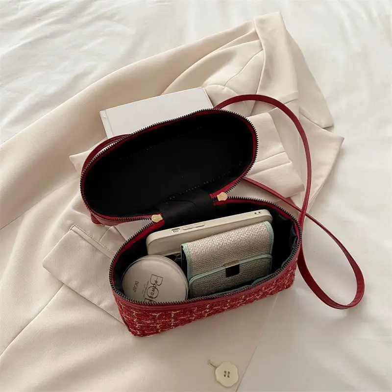 Red Plaid Woolen Crossbody Bag for Women 2025 - Image 6