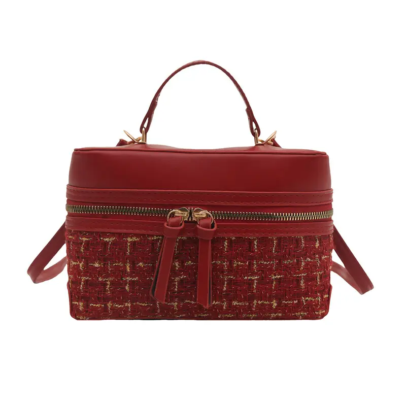 Red Plaid Woolen Crossbody Bag for Women 2025 - Image 3
