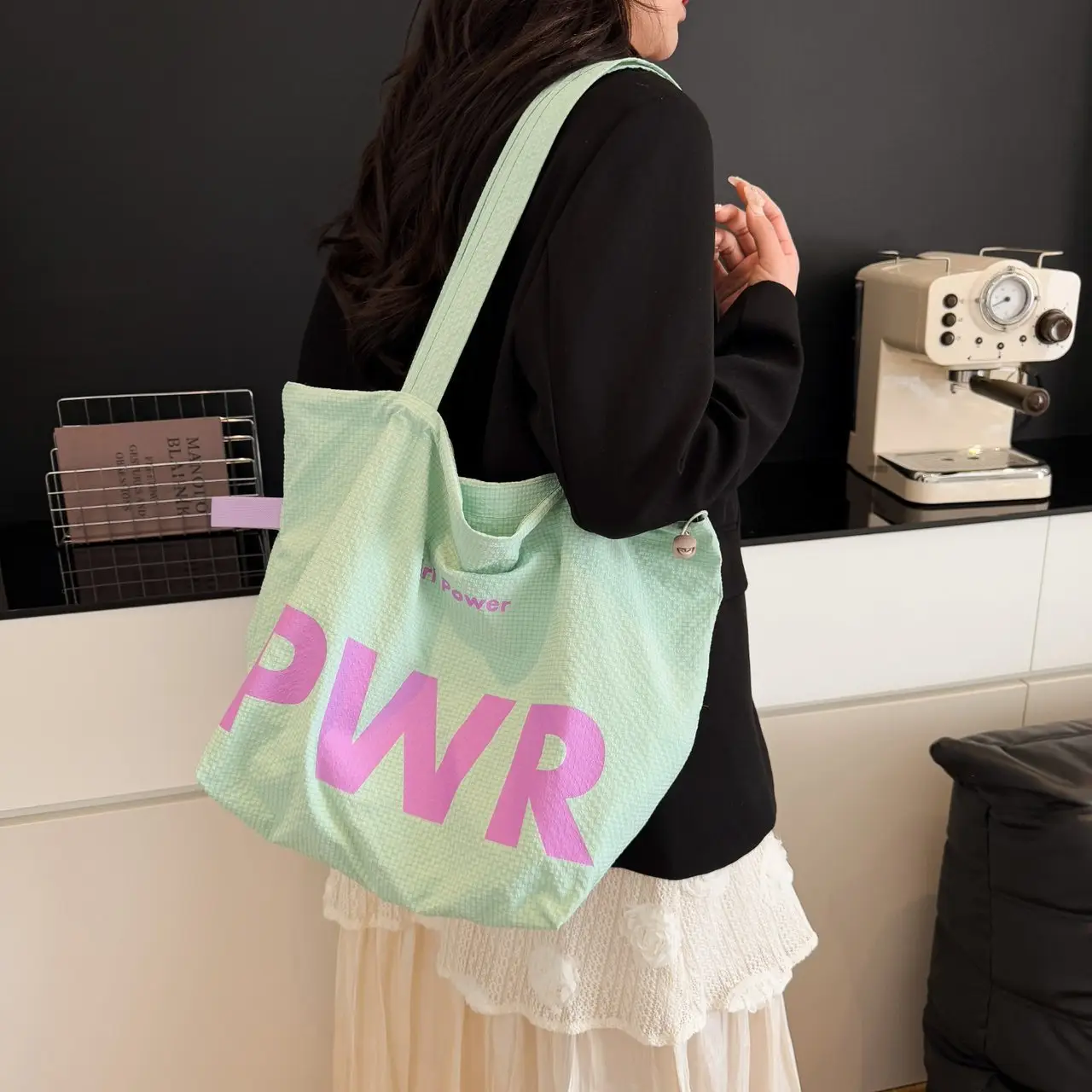 Women's Yellow PWR Drawstring Shoulder Bag Large Capacity - Image 4