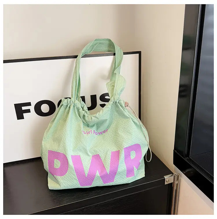 Women's Yellow PWR Drawstring Shoulder Bag Large Capacity - Image 6