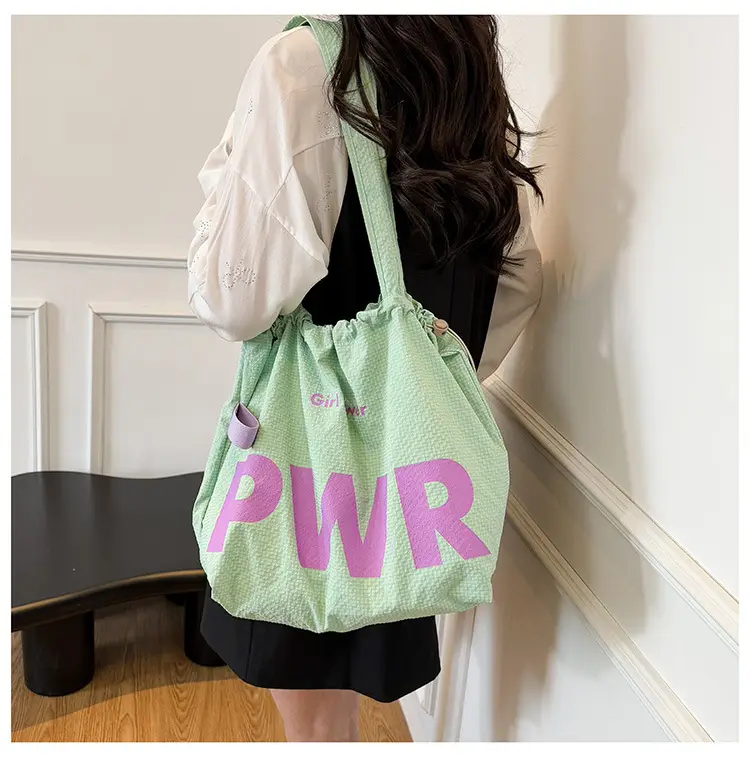 Women's Yellow PWR Drawstring Shoulder Bag Large Capacity — feature 11