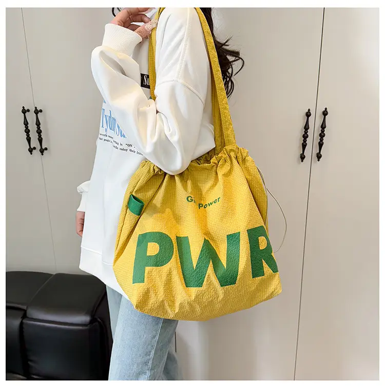 Women's Yellow PWR Drawstring Shoulder Bag Large Capacity — feature 12
