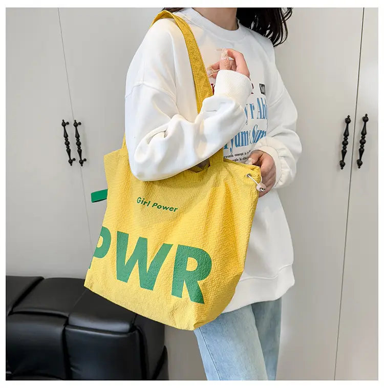 Women's Yellow PWR Drawstring Shoulder Bag Large Capacity — feature 13