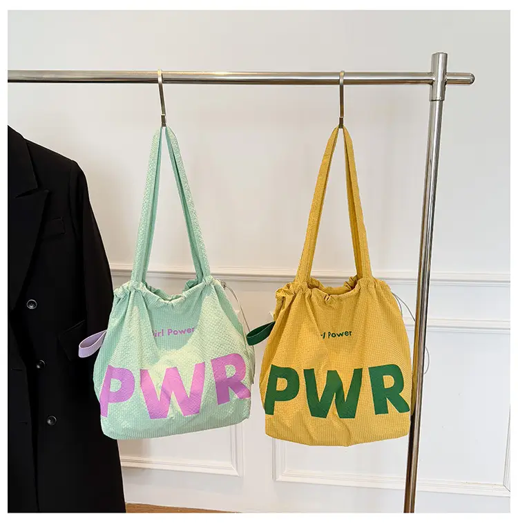 Women's Yellow PWR Drawstring Shoulder Bag Large Capacity — feature 15