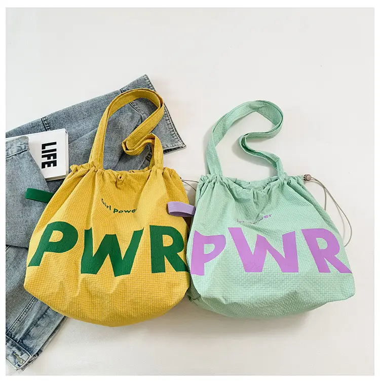 Women's Yellow PWR Drawstring Shoulder Bag Large Capacity — feature 16