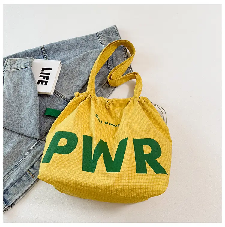Women's Yellow PWR Drawstring Shoulder Bag Large Capacity — feature 18