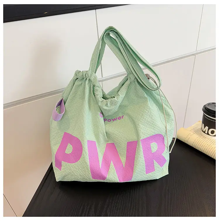 Women's Yellow PWR Drawstring Shoulder Bag Large Capacity — feature 19
